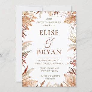 Modern Bohemian Dried Leaves & Floral Wedding  Invitation