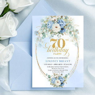 Modern Bohemian Dusty Blue Peonies 70th Birthday I Invitation