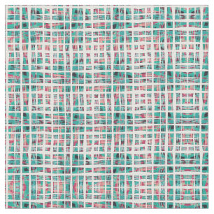 Modern Bohemian Hipster Teal Coral Black Plaid Fabric