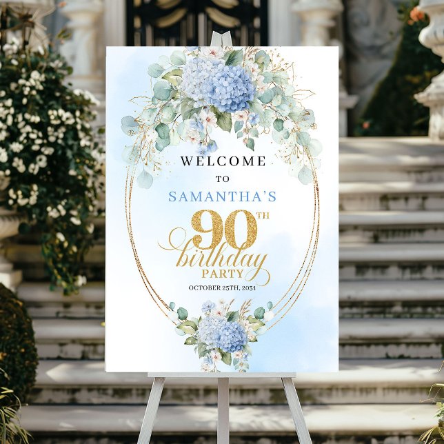 Modern Bohemian Hydrangeas 90th Birthday Welcome Poster (Modern Bohemian Hydrangeas 90th Birthday Welcome)