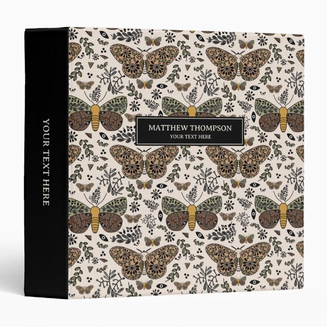 Modern Bohemian Moth Wildflowers Abstract Pattern Binder (Front/Spine)
