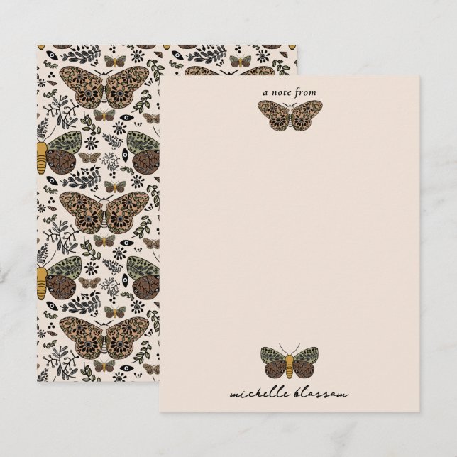 Modern Bohemian Moth Wildflowers Abstract Pattern Card (Front/Back)