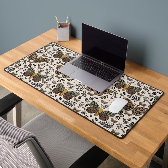 Modern Bohemian Moth Wildflowers Abstract Pattern Desk Mat (Office 2)