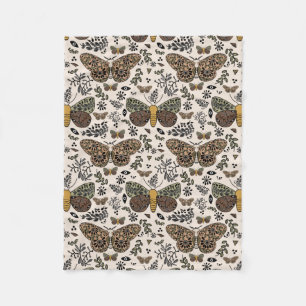 Modern Bohemian Moth Wildflowers Abstract Pattern Fleece Blanket