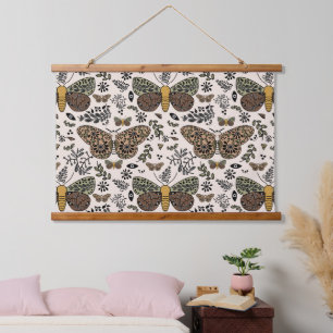 Modern Bohemian Moth Wildflowers Abstract Pattern Hanging Tapestry