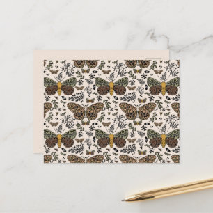 Modern Bohemian Moth Wildflowers Abstract Pattern Holiday Postcard