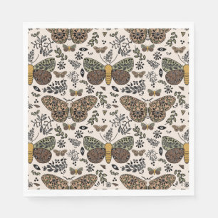 Modern Bohemian Moth Wildflowers Abstract Pattern Napkin