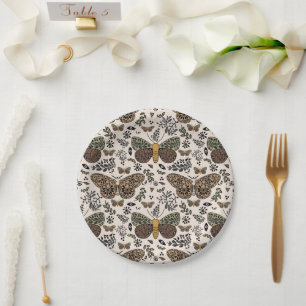 Modern Bohemian Moth Wildflowers Abstract Pattern Paper Plate
