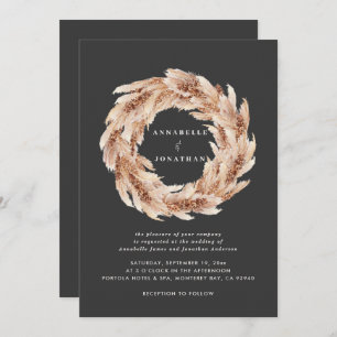 Modern bohemian natural black pampas grass wedding invitation