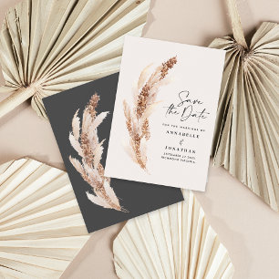 Modern bohemian natural black pampas grass wedding save the date