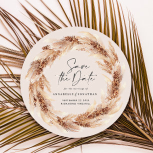 Modern bohemian natural pampas grass wedding invit invitation