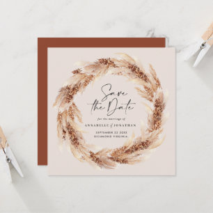 Modern bohemian natural pampas grass wedding invitation