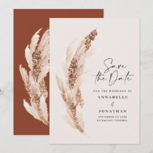 Modern bohemian natural pampas grass wedding save save the date