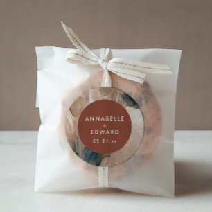 Modern bohemian painterly terracotta teal wedding classic round sticker