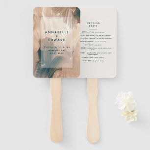 Modern bohemian, painterly terracotta teal wedding hand fan