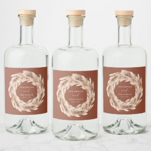 modern bohemian pampas grass botanical elegant liquor bottle label