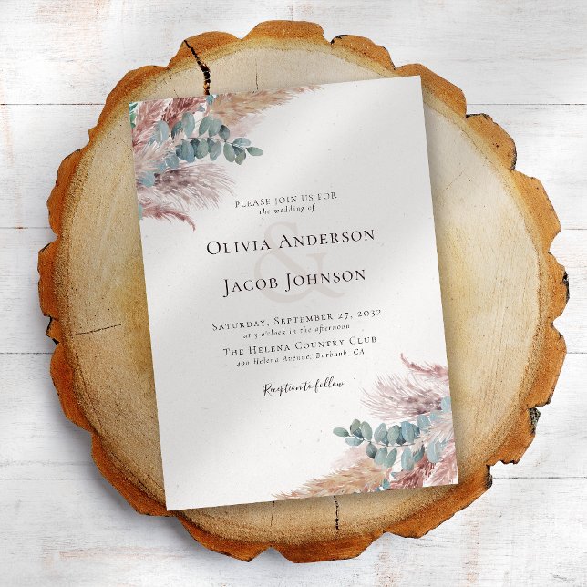 Modern Bohemian Pampas Grass Natural Wedding Invitation (Creator Uploaded)