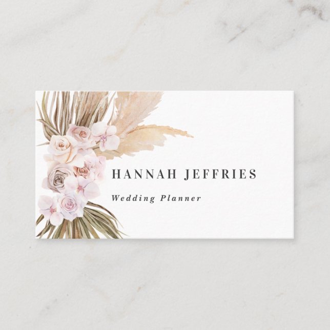Modern bohemian pampas grass orchid business card (Front)