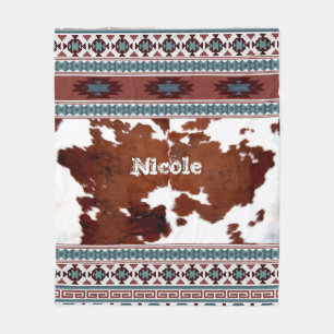 Modern Bohemian Rustic South Western Cowhide Fleece Blanket