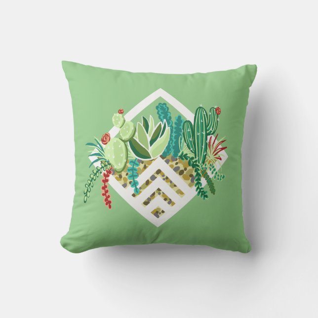 Modern Bohemian Succulents & Cactus Terrarium Throw Pillow (Front)