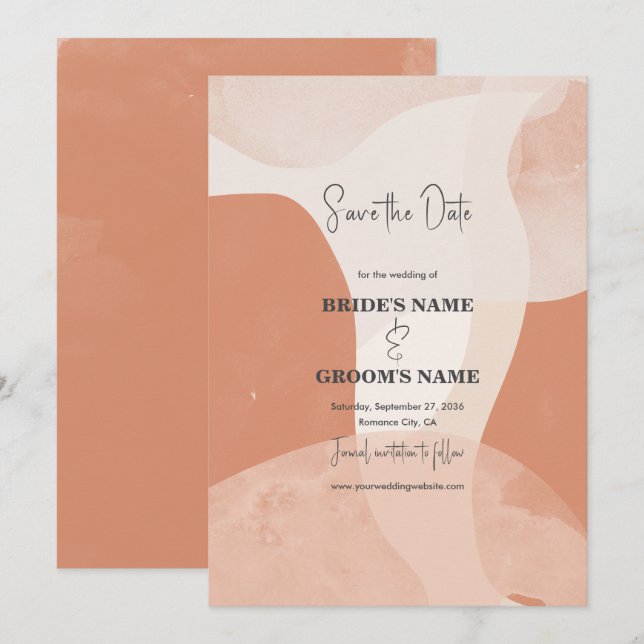 Modern Bohemian Terracotta Abstract Wedding  Save The Date (Front/Back)