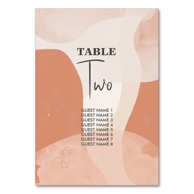 Modern Bohemian Terracotta Abstract Wedding   Table Number (Front)