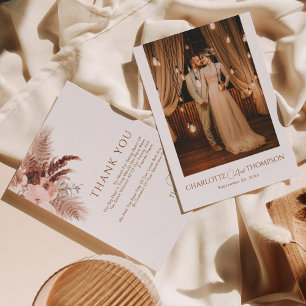 Modern Bohemian Terracotta Floral Photo Wedding Thank You Card