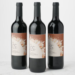 Modern bohemian terracotta pampas grass elegant wine label