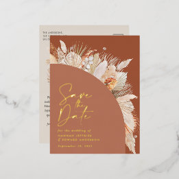 Modern bohemian terracotta pampas grass foil foil holiday postcard