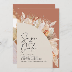 Modern bohemian terracotta pampas grass photo save save the date