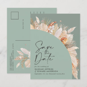 Modern bohemian terracotta pampas grass sage green announcement postcard