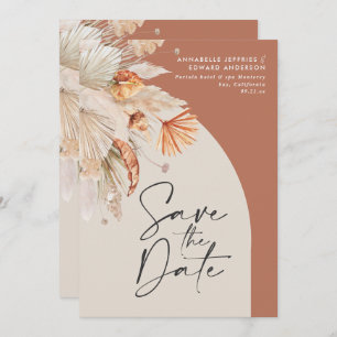 Modern bohemian terracotta pampas grass stylish save the date