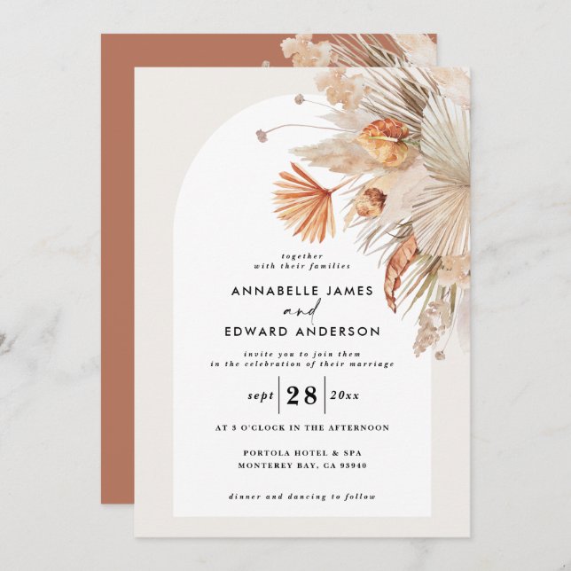 Modern bohemian terracotta pampas grass wedding (Front/Back)