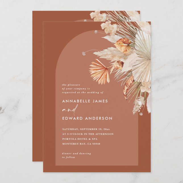 Modern bohemian terracotta pampas grass wedding (Front/Back)