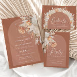 Modern bohemian terracotta pampas grass wedding RSVP card<br><div class="desc">Modern bohemian terracotta pampas grass stylish wedding details card.</div>