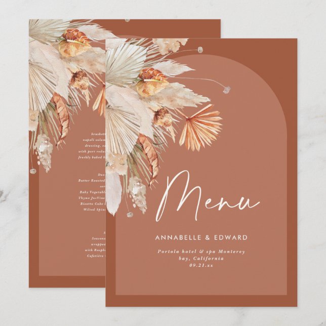 Modern bohemian terracotta pampas grass wedding save the date (Front/Back)