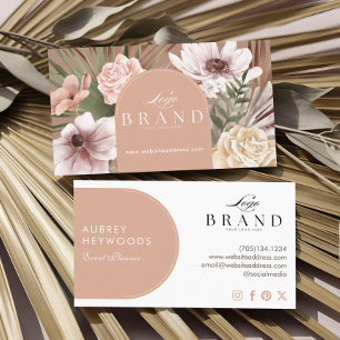 Modern Bohemian Watercolor Boho Florals Arch Logo  Business Card