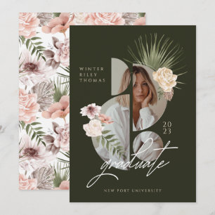 Modern Bohemian Watercolor Florals Graduate Photo Invitation