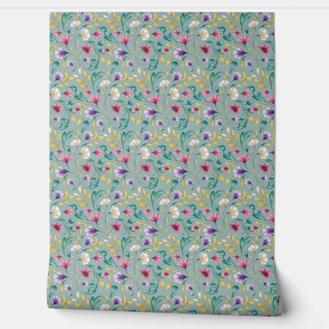 Modern bohemian watercolor wildflowers3 wallpaper (Unrolling)