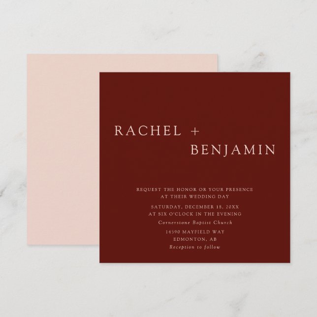 Modern Bohemian Wedding Terracotta Earthy Formal  Invitation (Front/Back)