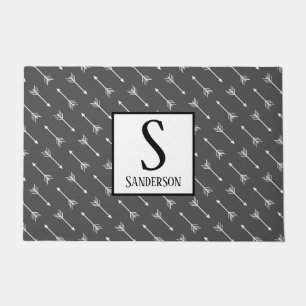 Modern Bohemian White Arrows   Personalized Doormat
