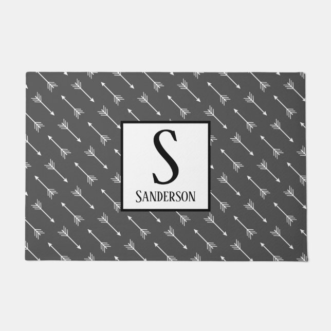 Modern Bohemian White Arrows | Personalized Doormat (Front)