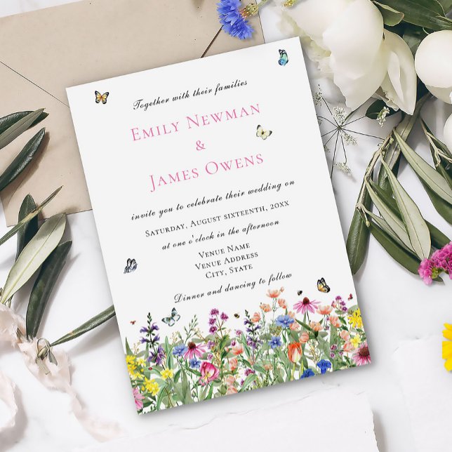 Modern Bohemian Wildflowers Wedding Invitation (Creator Uploaded)