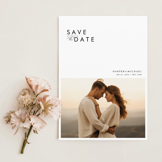 Modern Boho 4 Photo Collage Wedding Save The Date Invitation (Creator Uploaded)