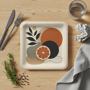 Modern Boho Abstract Art Orange and Terracotta Min Paper Plate