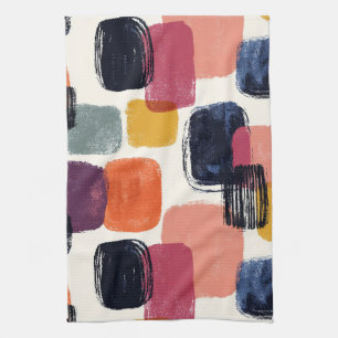Modern Boho Abstract Brushstroke -Bold Retro Color Kitchen Towel