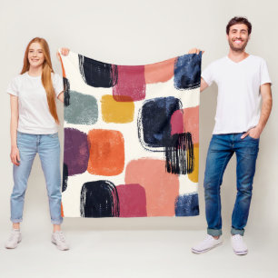 Modern Boho Abstract Brushstroke -Bold Retro Colou Fleece Blanket
