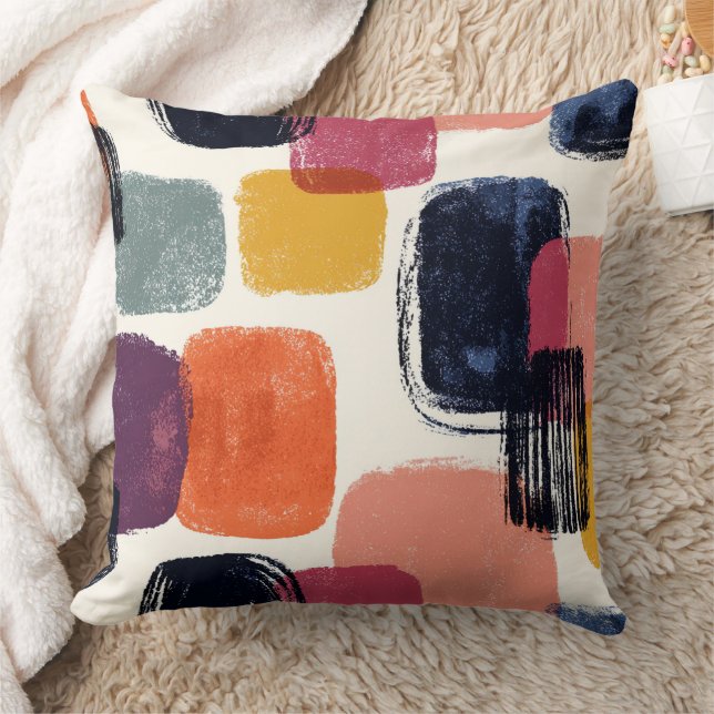 Modern Boho Abstract Brushstroke -Bold Retro Colou Throw Pillow (Blanket)