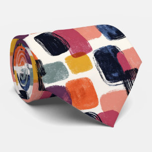 Modern Boho Abstract Brushstroke -Bold Retro Colou Tie