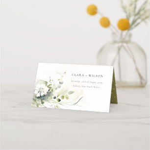 Modern Boho Abstract Green White Floral Wedding Place Card